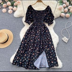 Women romantic floral summer puff sleeve casual party vacation beach dress